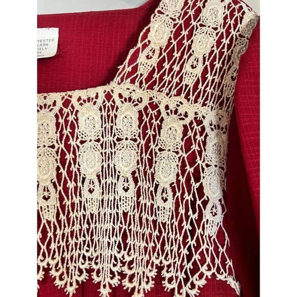 Retro Floral Lace Midi Dress 10 Red Workwear 70s Classic Chic Hippie Boho Pleats - Picture 6 of 12